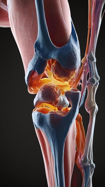 Osteoartrite del ginocchio dolore alle articolazioni artrite e legamenti su sfondo nero