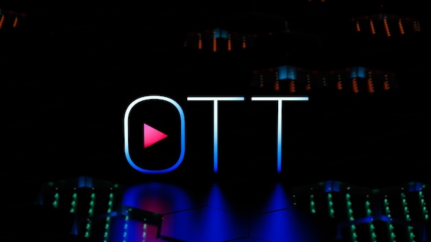 OTT Over the Top il concetto di fornire servizi video su Internet Concetto di banner digitale Rendering 3D