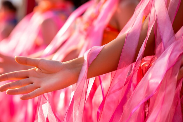 ottobre rosa donne insieme con nastri rosa nella consapevolezza del cancro al seno nastri rosa l'emblema della speranza insieme siamo più forti sconfiggeremo il cancro al seno