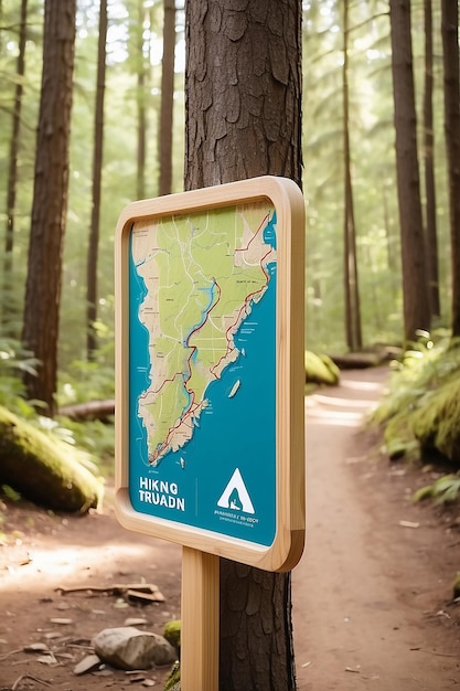 Outdoor Adventure Club Hiking Trail Map Signage Mockup con spazio bianco vuoto vuoto per posizionare il tuo disegno