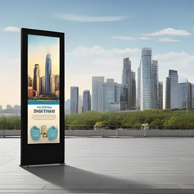 outdoor_advertise_banner_with_city_background ai generato