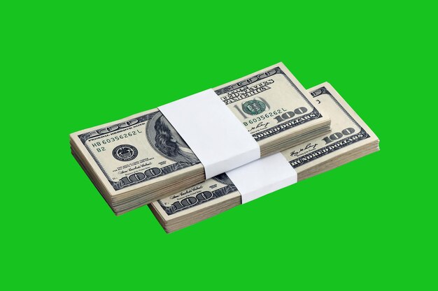 Pacchetto di banconote da un dollaro USA isolate su chroma keyer green Confezione di denaro americano ad alta risoluzione su maschera verde perfetta