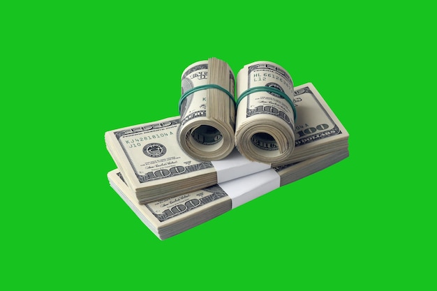 Pacchetto di banconote da un dollaro USA isolate su chroma keyer green Confezione di denaro americano ad alta risoluzione su maschera verde perfetta