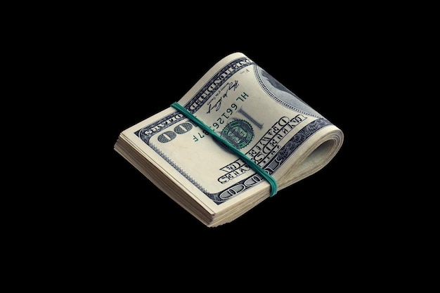 Pacchetto di banconote da un dollaro USA isolate su nero Confezione di denaro americano ad alta risoluzione su sfondo nero perfetto