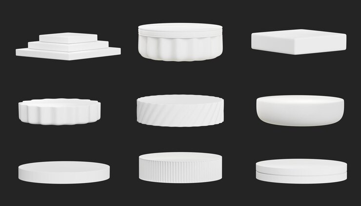 Foto pacchetto set podio bianco isolato su sfondo bianco rendering 3d senza generazione di intelligenza artificiale
