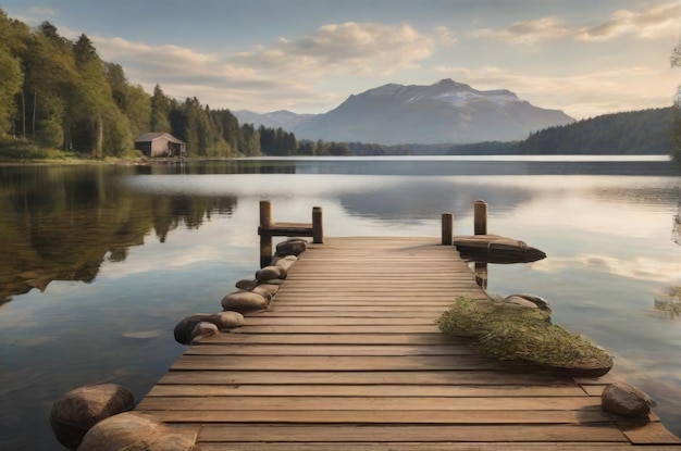 Pace sul lago con un molo di legno