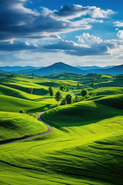 Pacevole campagna con dolci colline verdi