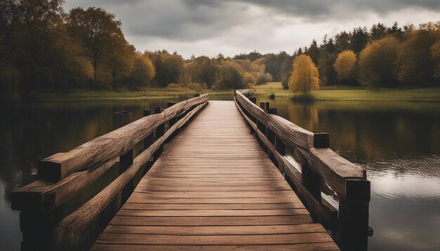 Pacevole vista della campagna con scena sul fiume con un ponte di legno