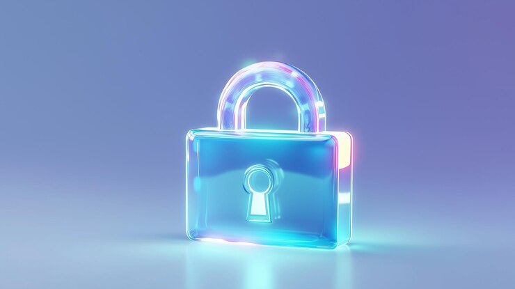 padlock with key on black background