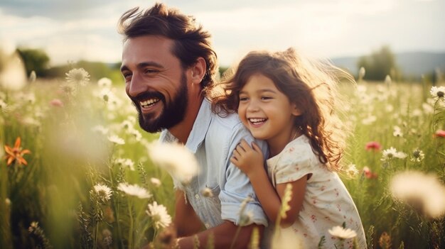 Padre che abbraccia la sua bambina il giorno del padre Cucina coppia di genitori e figli Ritratto