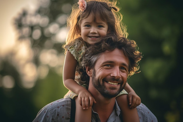 Padre che abbraccia sua figlia nella festa del papà realizzata con l'IA generativa