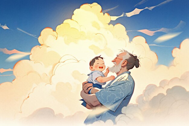 padre che tiene un'illustrazione calda di giorno del padre del bambino