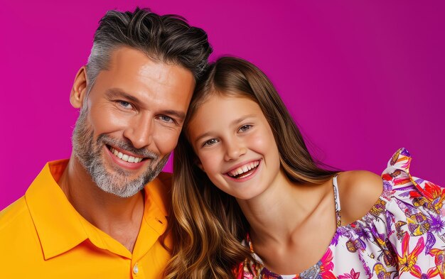 padre con il bambino sorridendo sullo sfondo colorato