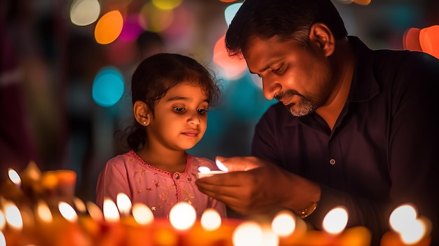 Padre e figlia Diwali Diya