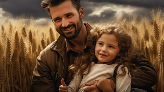 Padre e figlia nel campo d'orzo