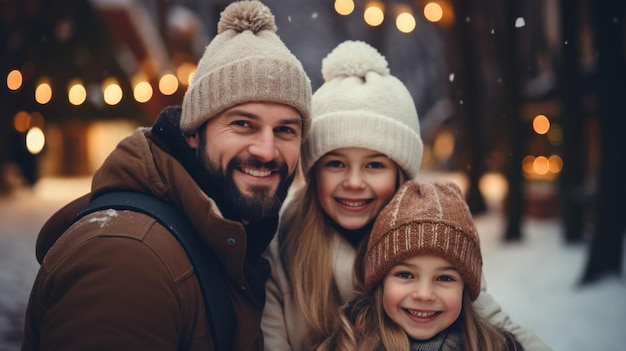 Padre e figlie in abiti da inverno