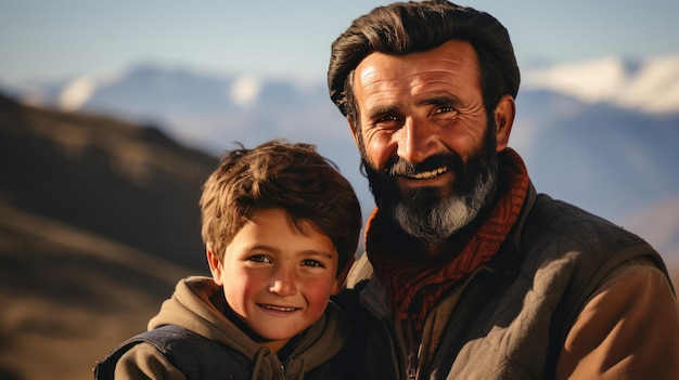 Padre e figlio afghani sorridenti