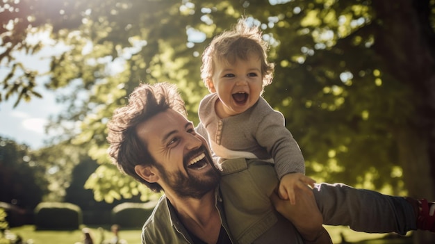 Padre e figlio che legano attività divertenti per la festa del papà IA generativa