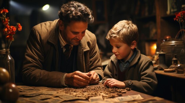 Padre e figlio che legano attività divertenti per la festa del papà IA generativa