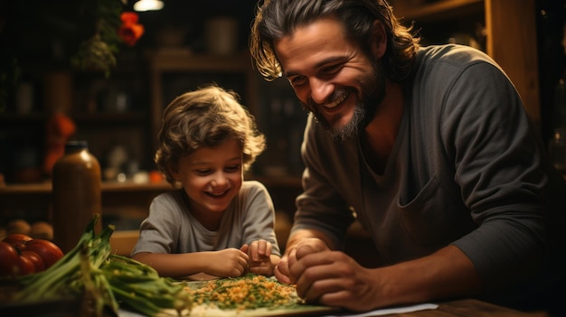 Padre e figlio che legano attività divertenti per la festa del papà IA generativa