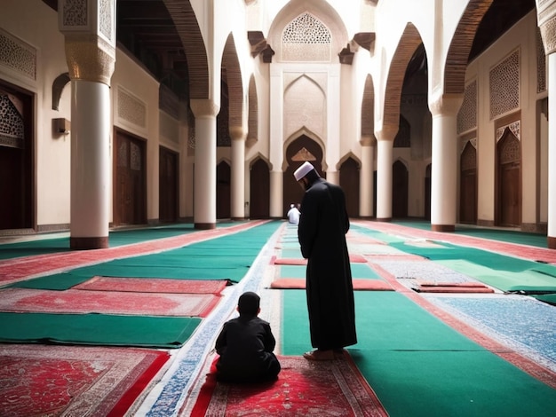 Padre e figlio che vanno in moschea