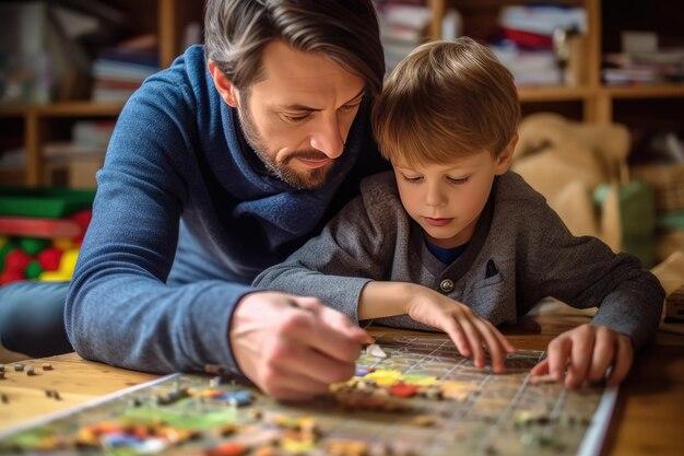 Padre e figlio impegnati in attività intellettuali IA generativa