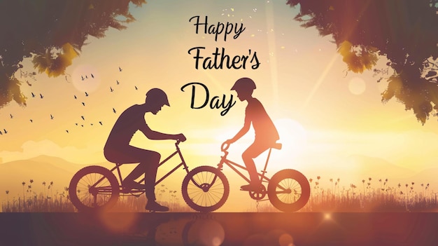 padre e figlio in bicicletta al tramonto