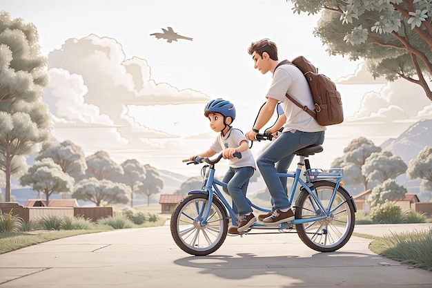 Padre e figlio in bicicletta isolati colorazione