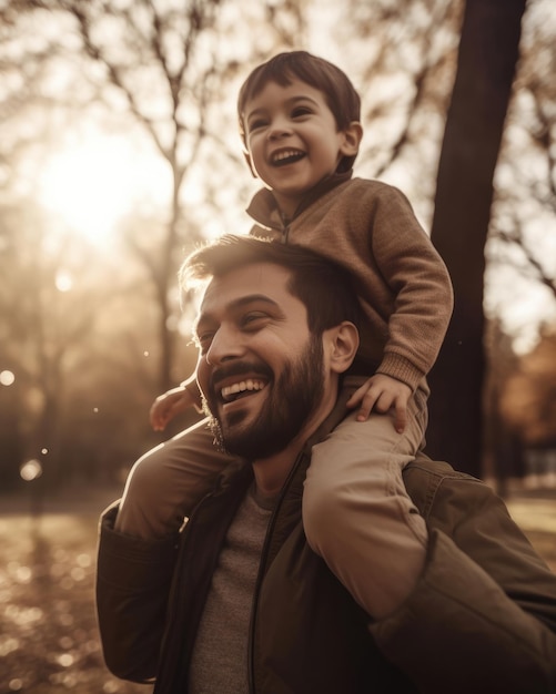 Padre e figlio si divertono da vicino