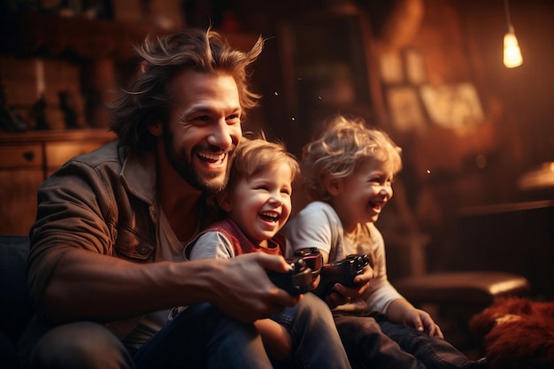 Padre e figlio si legano ai videogiochi condividendo risate e divertimento AI