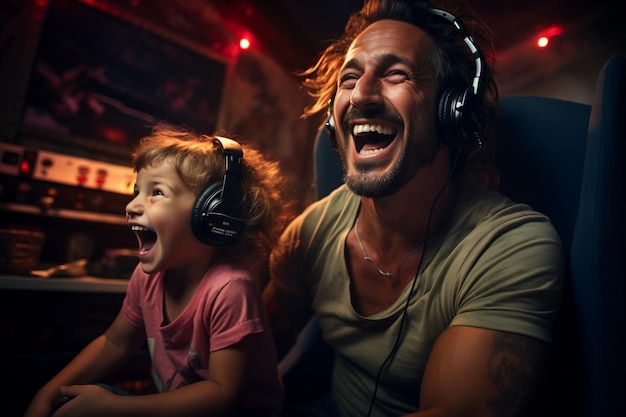 Padre e figlio si legano ai videogiochi condividendo risate e divertimento AI