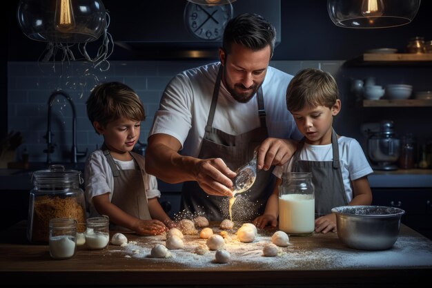 Padre e i suoi figli preparano un'AI generativa di cibo speciale