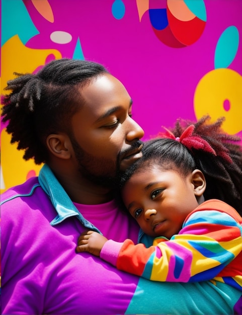 padre nero e figli sfondo colorato