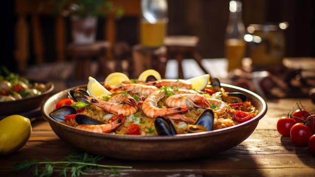 Paella tipica spagnola a base di frutti di mare generata da una rete neurale pan-tradizionale