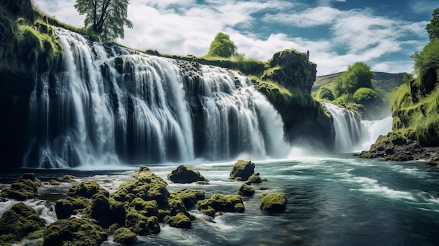 Paesaggi da sogno che catturano la bellezza di una cascata coperta di muschio