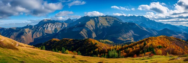 Paesaggi di alta montagna da un'altezza in cui sono visibili vette montuose e passi luminosi AI generativa