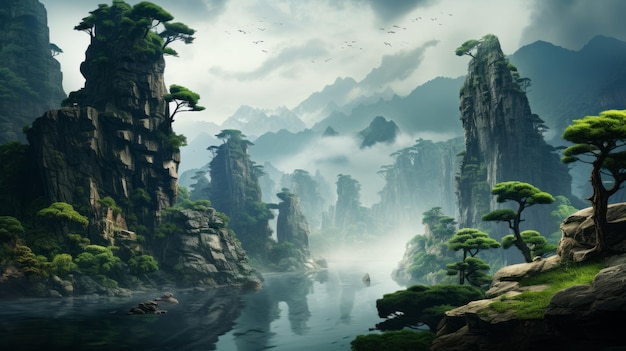 Paesaggi di fantasia esotici Karst di pini a Hongqiao in Cina