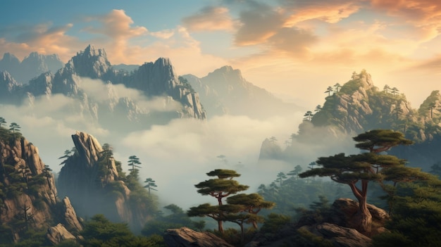Paesaggi fantasy esotici Bellissime montagne e nuvole cinesi