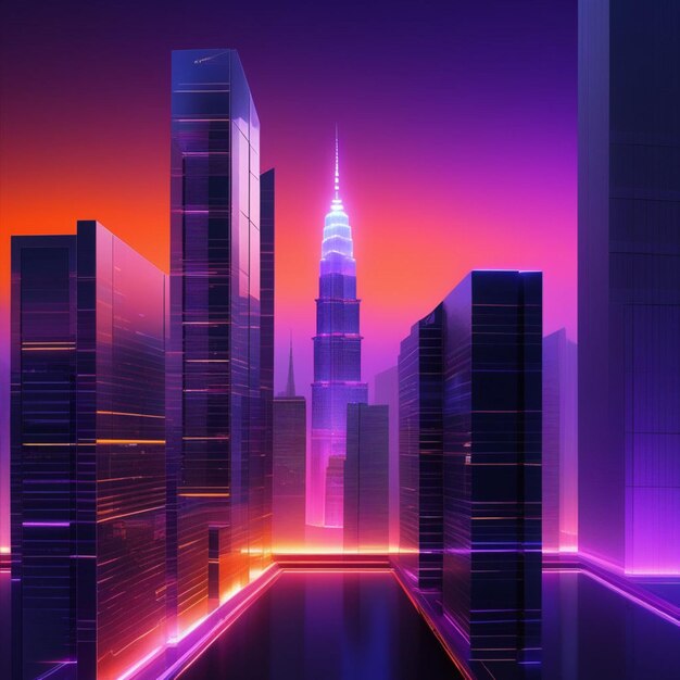 Paesaggi urbani con un tocco cyberpunk e vivace illuminazione al neon