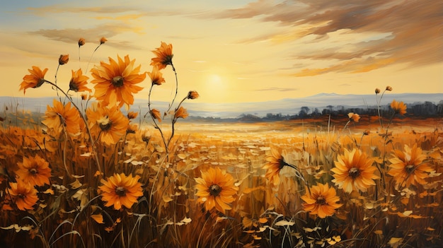 Paesaggio a olio di girasoli nel campo