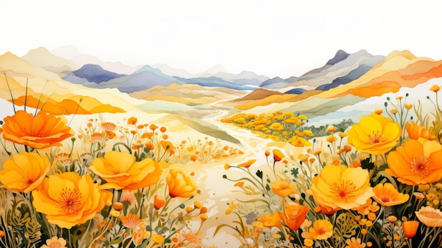 Paesaggio ad acquerello con marigold e ruscello di Eric Carle