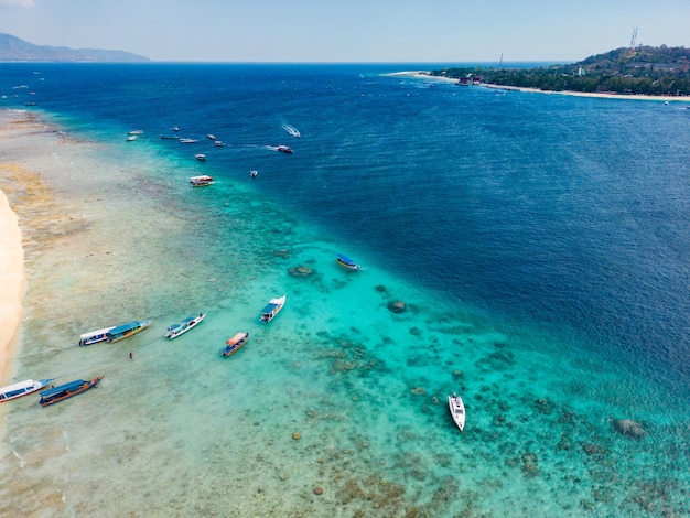 Paesaggio aereo dell'isola di Gili Gili Meno a Lombok Bali Indonesia