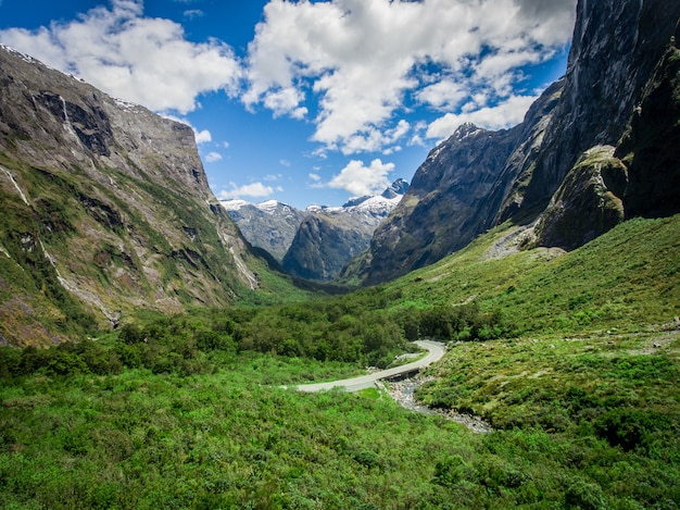 Paesaggio aereo di Fiordland vicino a Milford Sound, parco nazionale di Fiordland, Nuova Zelanda.