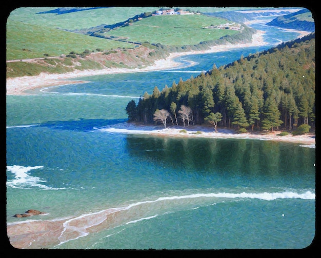 paesaggio aereo semplice con pittura digitale di laghi