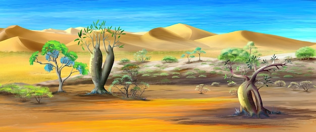 Paesaggio africano in un'illustrazione di una giornata calda