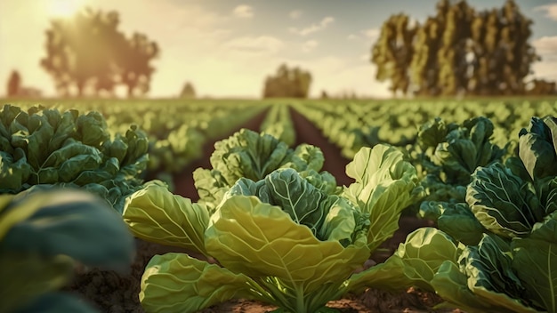 Paesaggio agricolo con cavoli naturali che crescono in un'azienda agricola locale