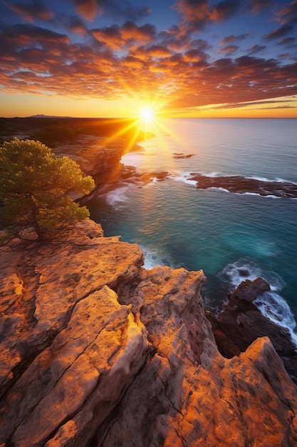 Paesaggio al tramonto della costa rocciosa