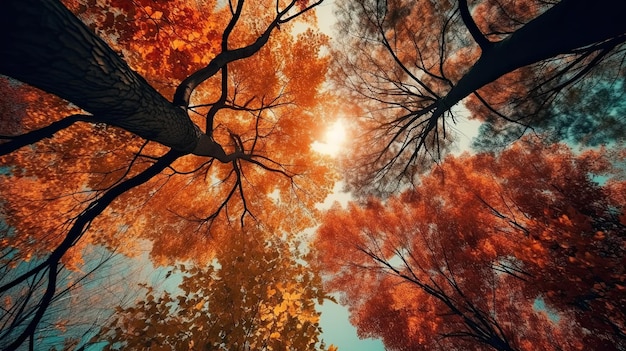 Paesaggio autunnale con colori arancioni e marroni IA generativa