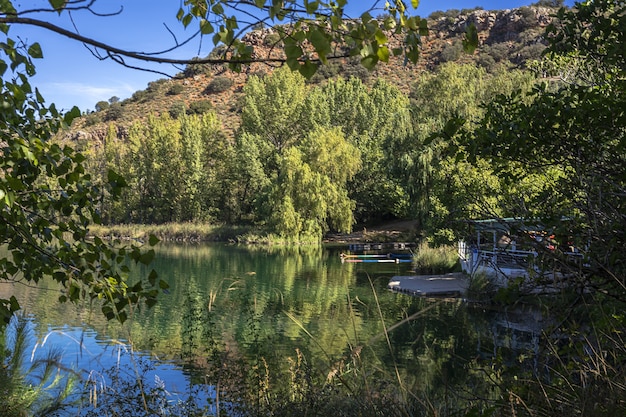 Paesaggio autunnale con lago in una giornata di sole