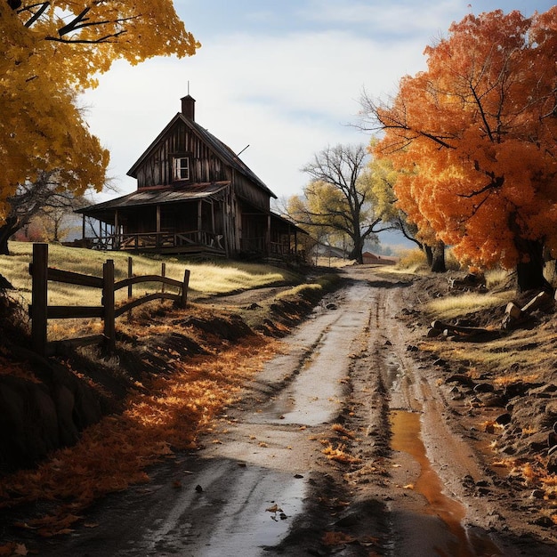 Paesaggio autunnale di tranquillità rustica Foto